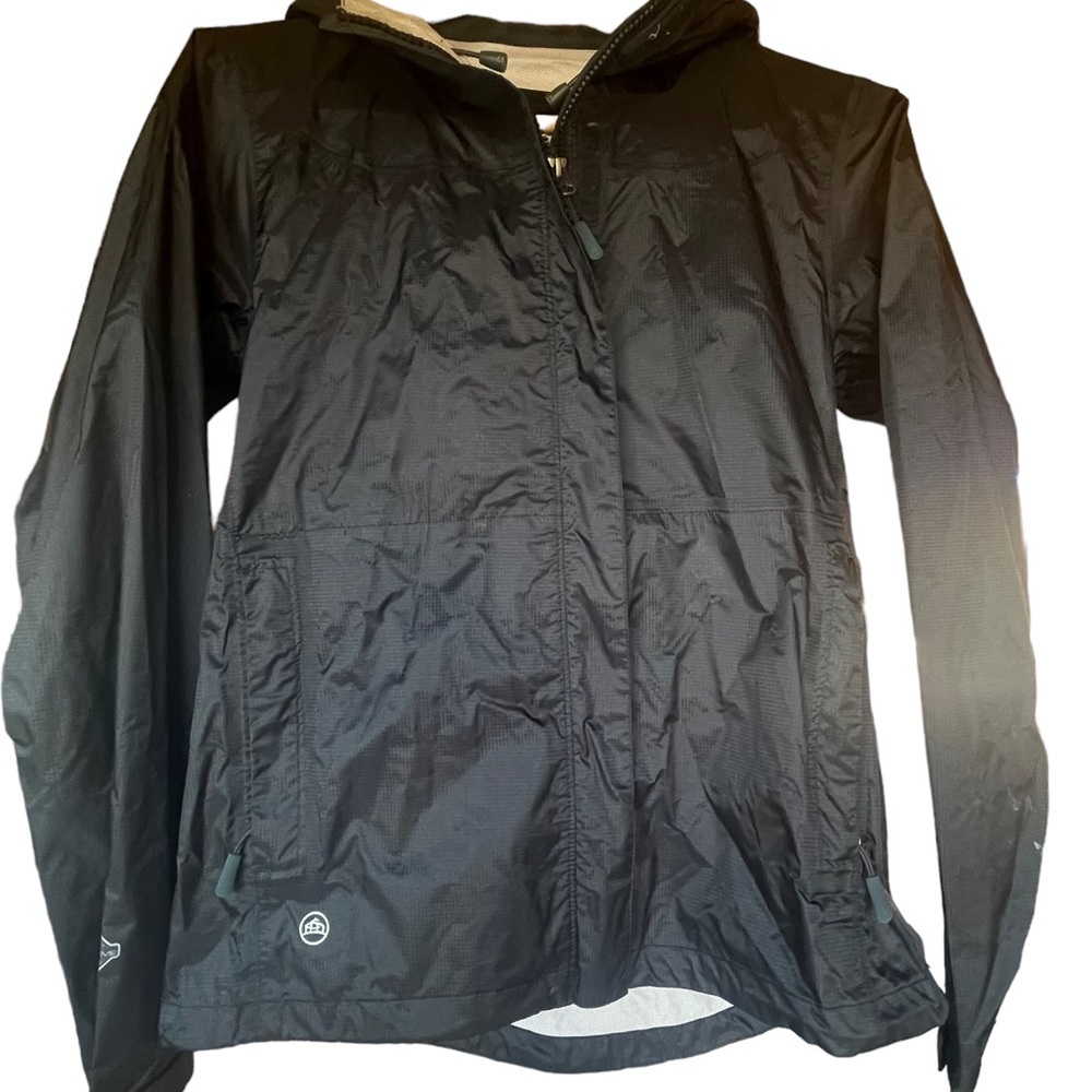 Stormtech unisex‎ rain jacket windbreaker black zip and Velcro hoody lightweight